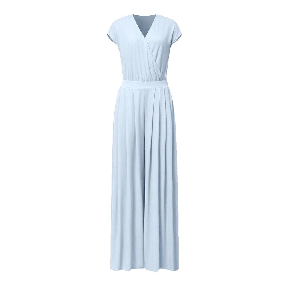 Halara Wide Leg Jumpsuit Faux Wrap V-Neck Pleated Short Sleeve Pocket XS - Picture 4 of 9